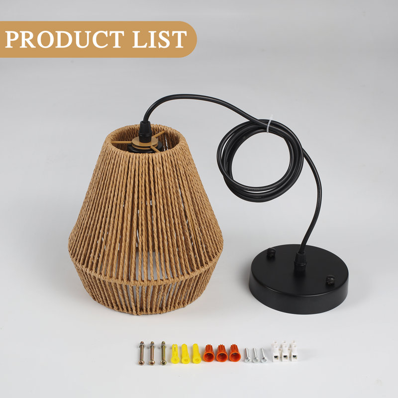 (Set Of 3)7in. Rustic Paper Rattan Woven Pendant Lights With Hand-Woven Basket lampshade, Black\ Brown