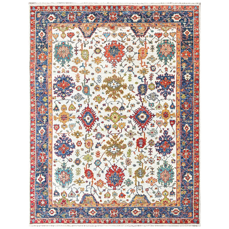 Tapis beige en laine noué à la main 8 pi 10 po x 12 pi 1 po Oushak