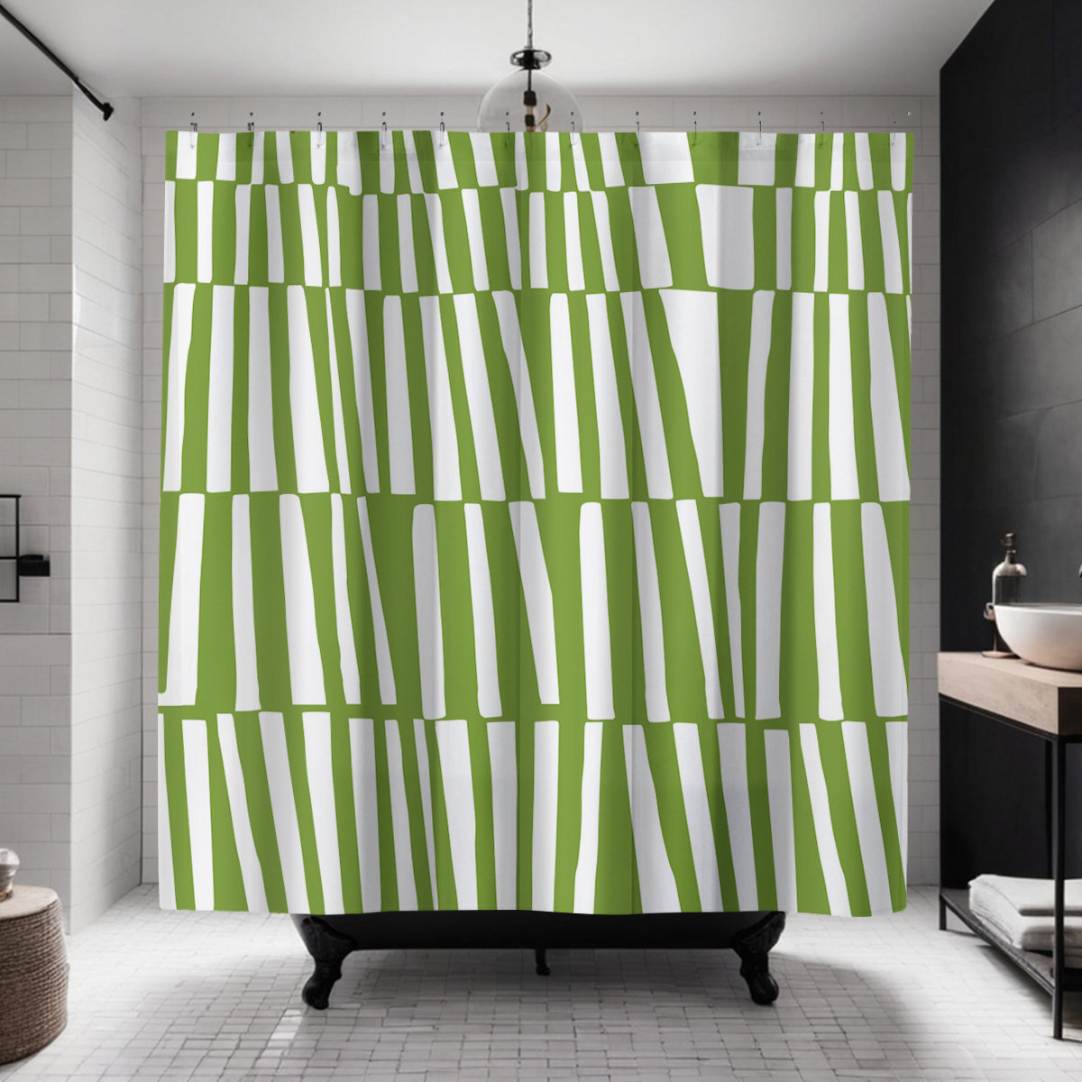 Thora Abstract Mid-Century Shower Curtain, Chartreuse