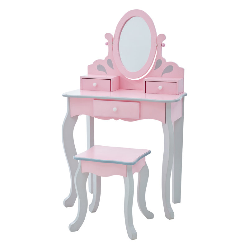 Teamson Kids Rapunzel Kids Vanity Table & Stool, Pink & Gray
