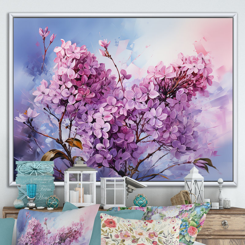 «Lilas mauves», impression sur toile, H 34 po x l 44 po x P 1,5 po, Cadre flottant blanc