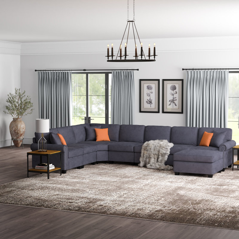 Mcclaine 149.8" Wide Reversible Modular Corner Sectional with Ottoman, Gray Polyester Blend