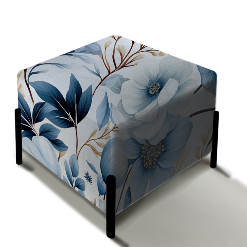 Motif botanique arctique bleu et blanc II avec repose-pieds floral