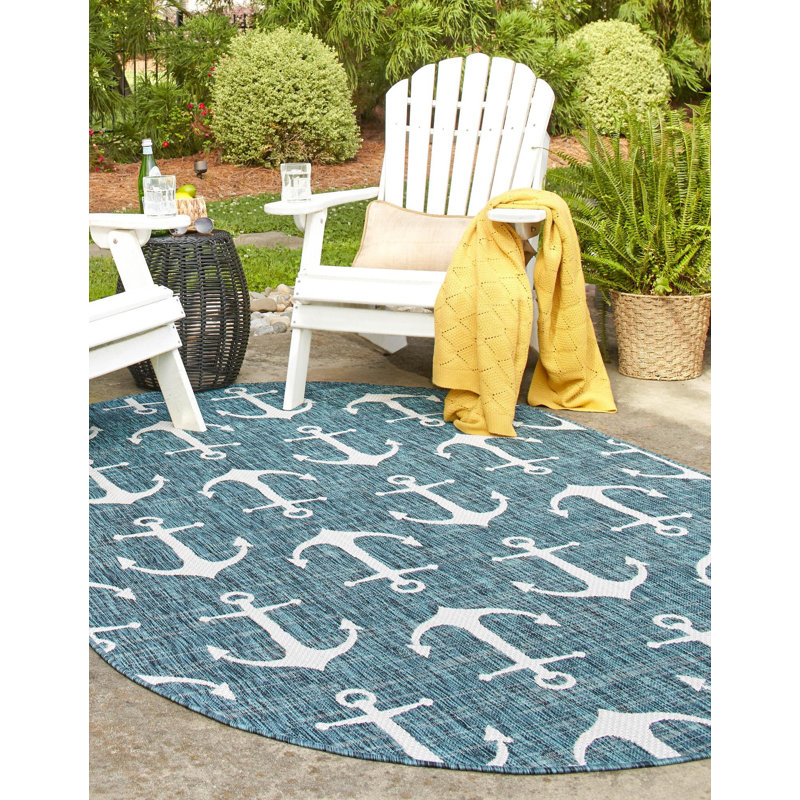 Glidden Rectangle Geometric Polypropylene Plastic Rug, Oval 3'3" x 5'3"