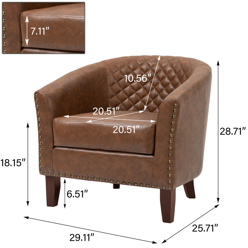 Fauteuil demi-tonneau Edvardas, Similicuir brun