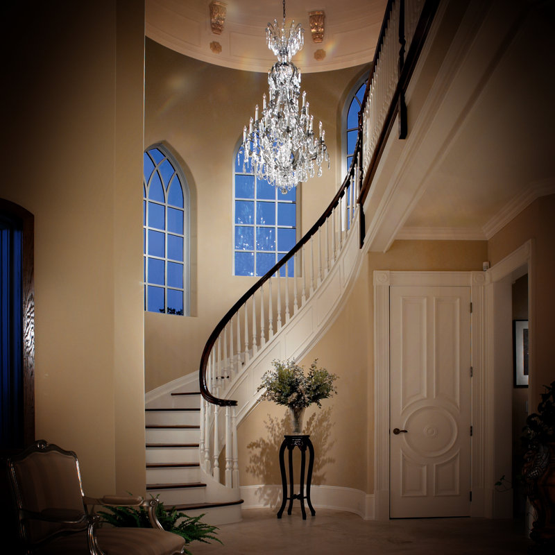 Renaissance 24 - Light Glass Chandelier, Clear Heritage , Antique Silver