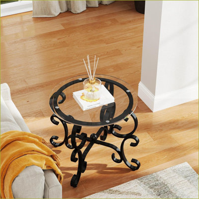 Ensemble de 3 tables basses en verre trempé noir rustique pour le salon, faciles à nettoyer et robustes