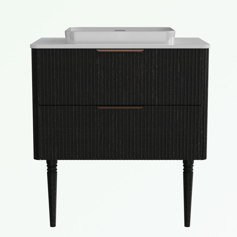 Meuble-lavabo avec lavabo en céramique et deux tiroirs, Noir