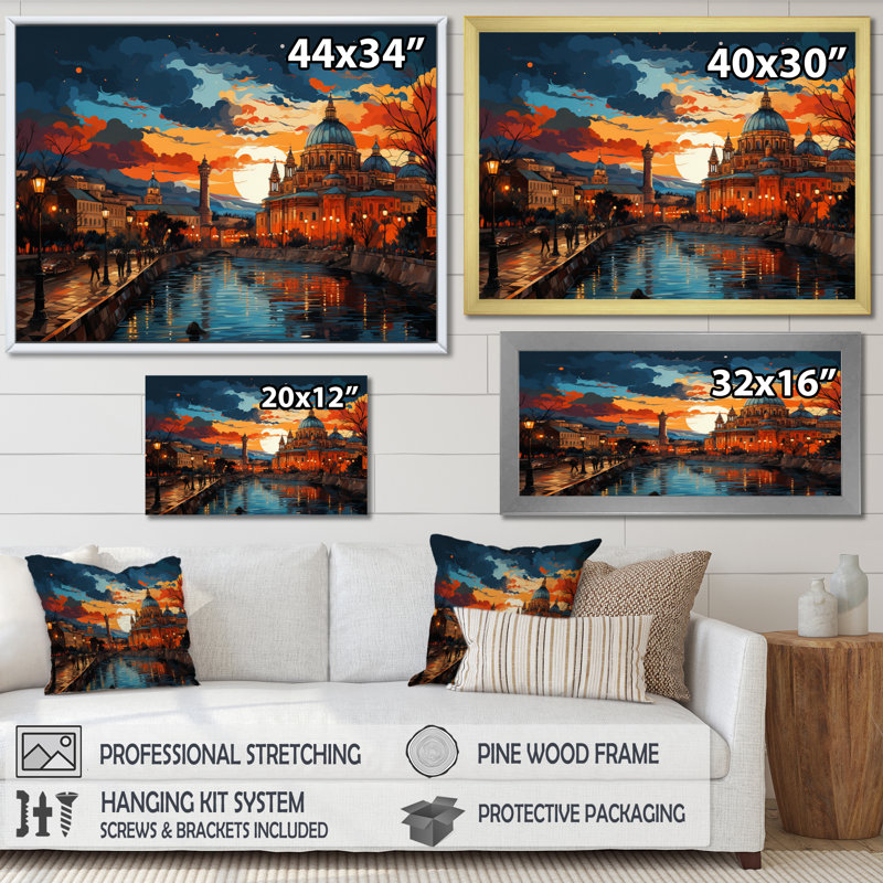 Popart Rome Cityscape, reproduction d'art sur toile, Cadre flottant noir, H 30 po x l 40 po x P 1,5 po