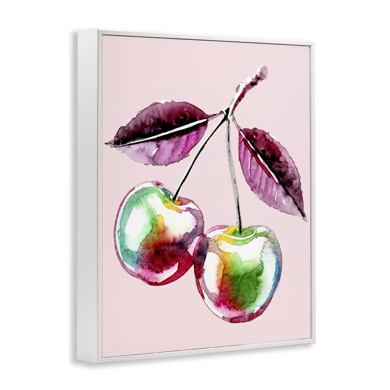 Cerise chromatique sur giclée rose encadrée, design par Lil 'Rue, H 20 po x l 16 po