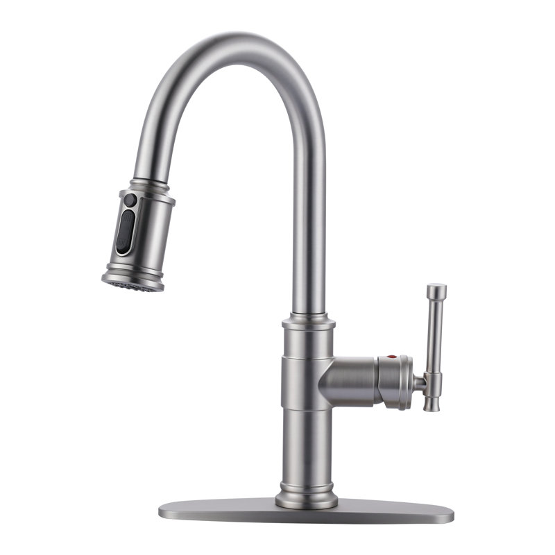Single Handle Pull Down Sprayer Kitchen Faucet With 3-Spray Modes In Spot Free Stainless Steel, Brushed Nickel