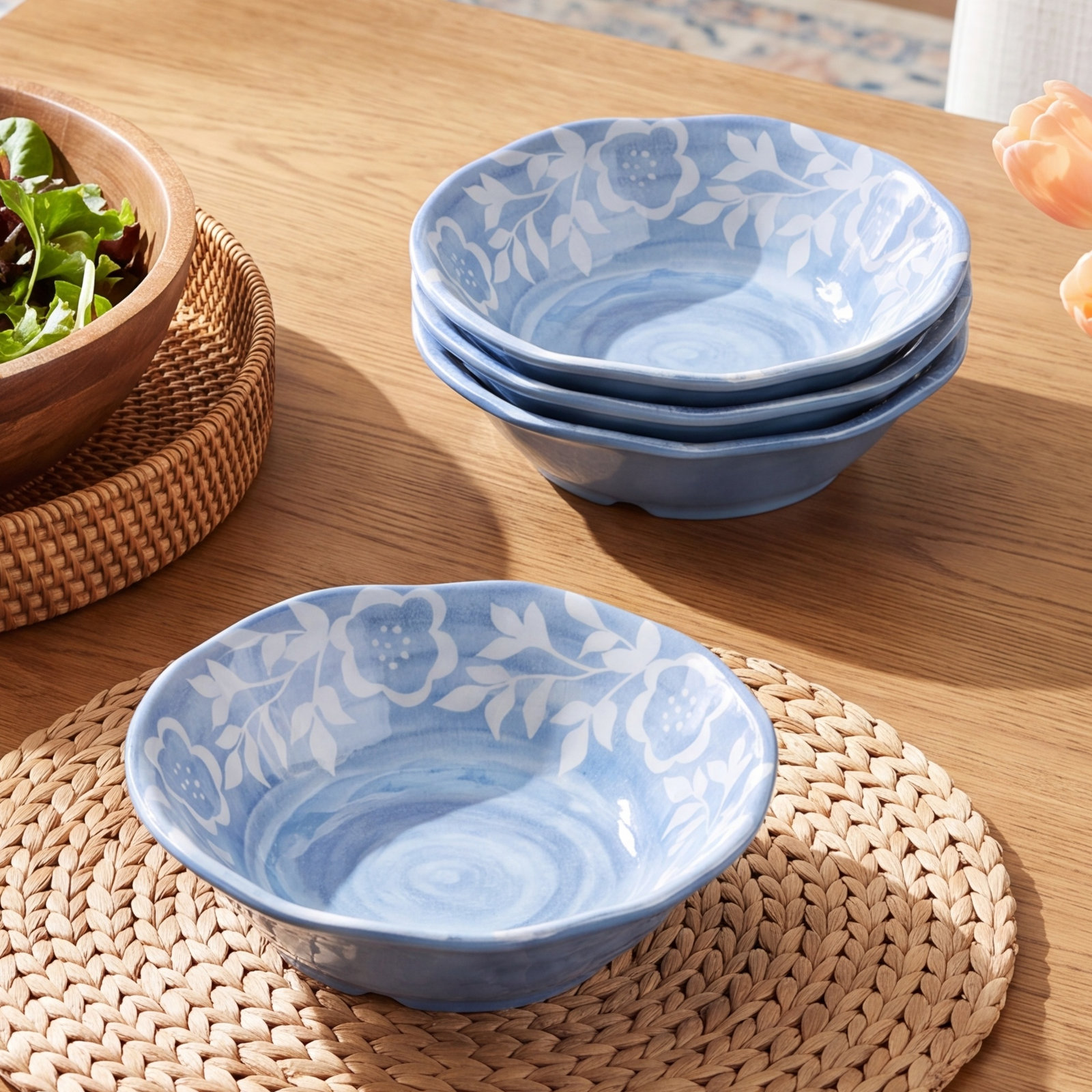 Floral Melamine Cereal Bowl, Blue