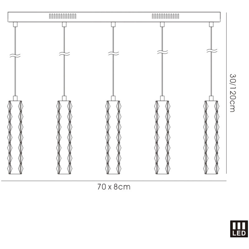 5 - Light LED Kitchen Island Pendant, Gold