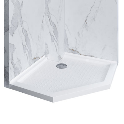 Elegant 38" W x 38" D x 3" H  Neo Angle Shower Base in White with Corner Drain White Shower Pan