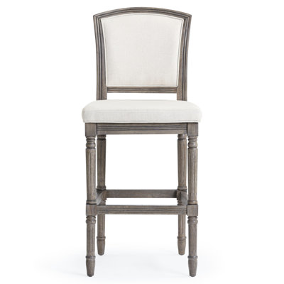 Tabouret de bar gris avec siège et dossier rembourrés, hauteur de 31 po, convient aux espaces de jeu texturés et vieillis