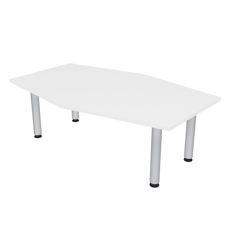 Table hexagonale avec pieds Nyemia, L 72 po x l 48 po, Blanc classique, Argent argent