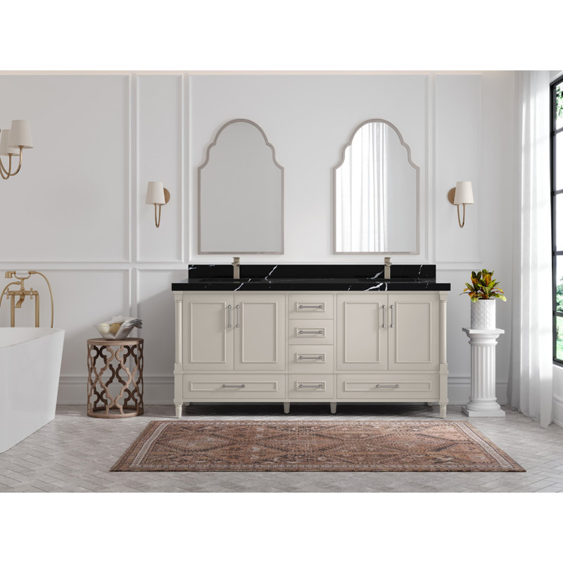 Meuble-lavabo double 72 po avec comptoir Aberdeen, Noir Calacatta