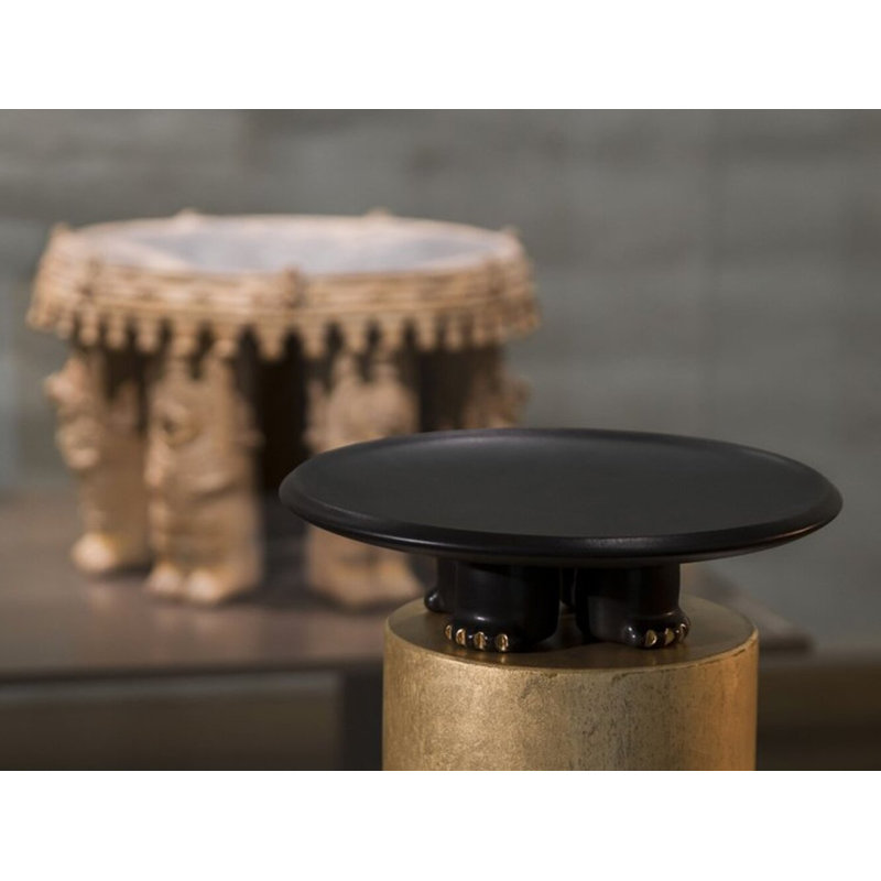 Jama Decorative Ceramic Platter In Dark Green Glaze With Gold Luster Details, By Andean, In Stock, Black