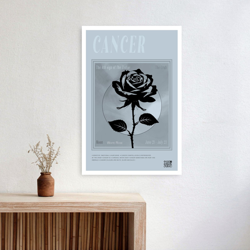 Cancer In Bloom Elegant Modern Vintage Crab Rose Flower Landscape Wall Art Print, 60.96cm H x 40.64cm W