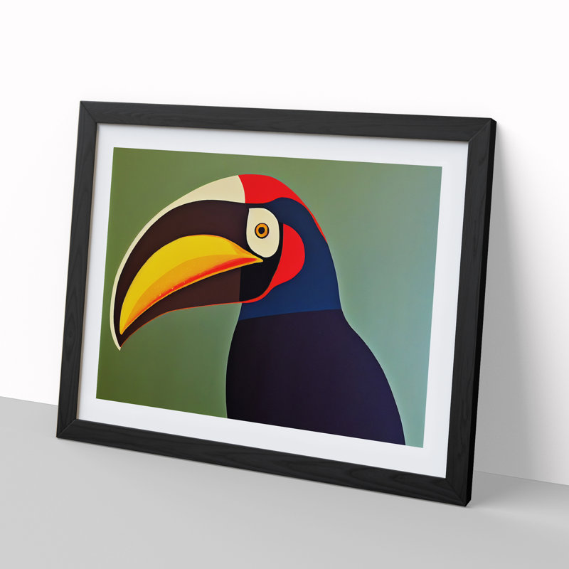 Flashy Toucan Bird Abstract - Single Picture Frame Print, Black, 46cm H x 64cm W x 2cm D