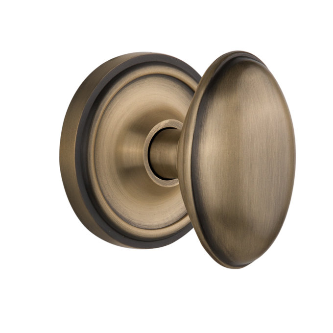 Classic Rosette with Homestead Door Knob, Antique Brass