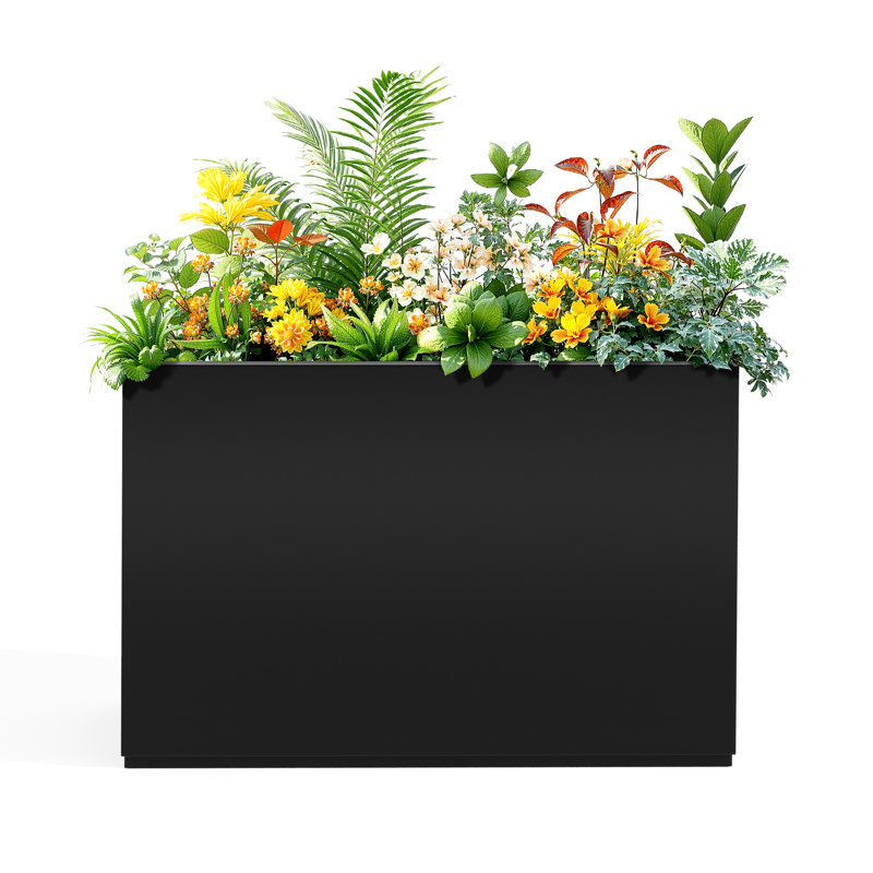 Large Rectangular Planter - Metal Rectangular Planter Box with Drainage Holes for Indoor and Outdoor Use, Black