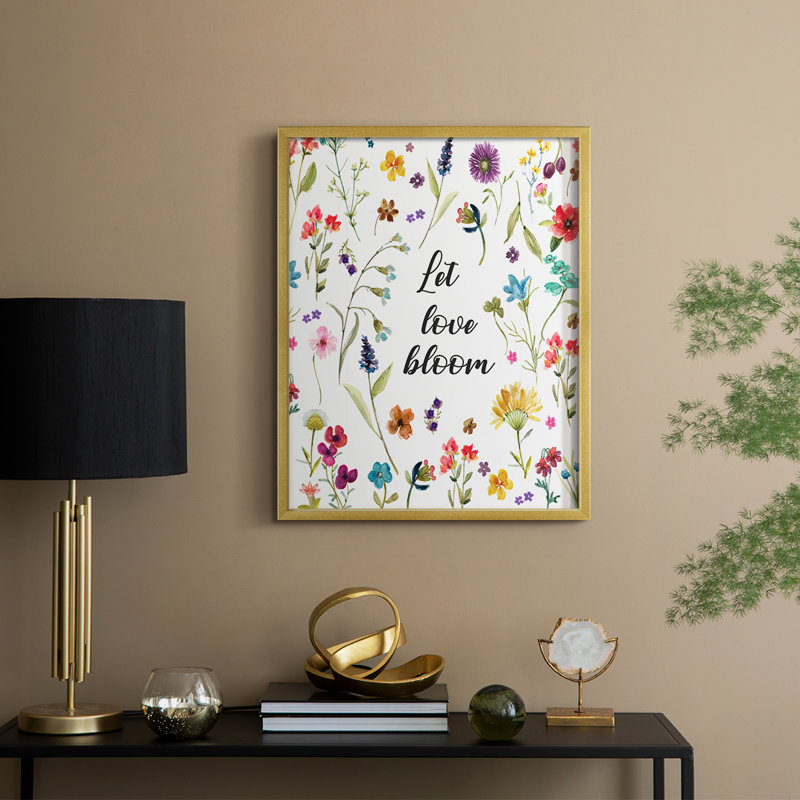 Let Love Bloom Framed Print - Solid Wood, 21" H x 17" W, Gold