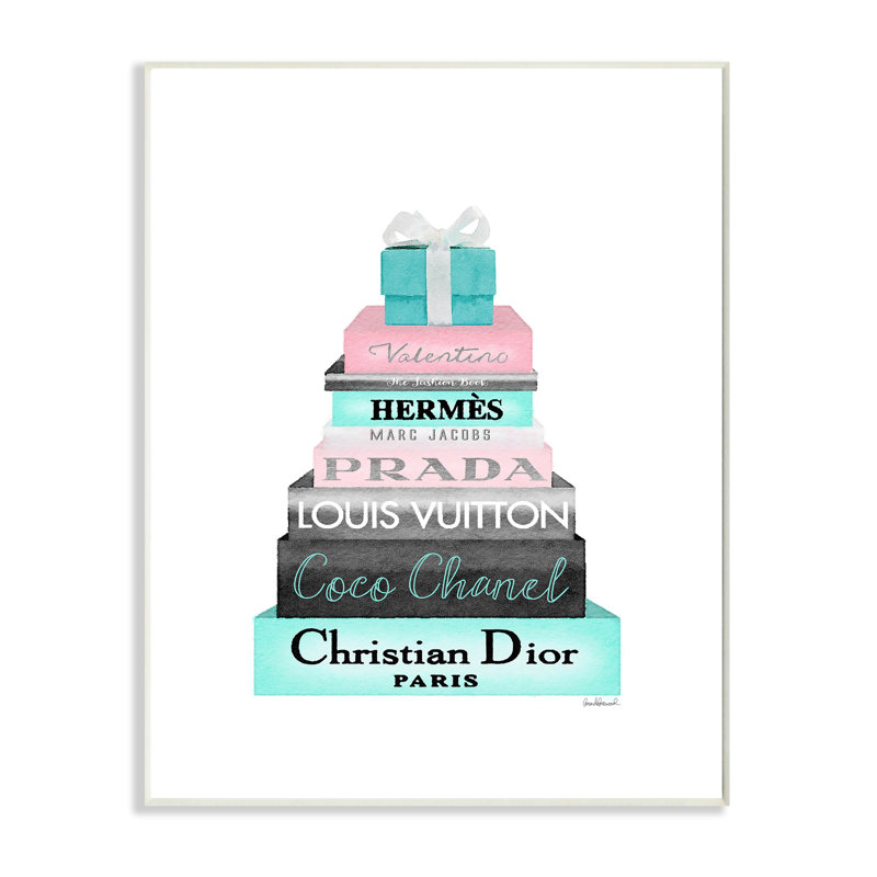 «High Fashion Bookstack Box and Bow», impression, Plaque murale, H 18 po x l 12,5 po x P 0,5 po