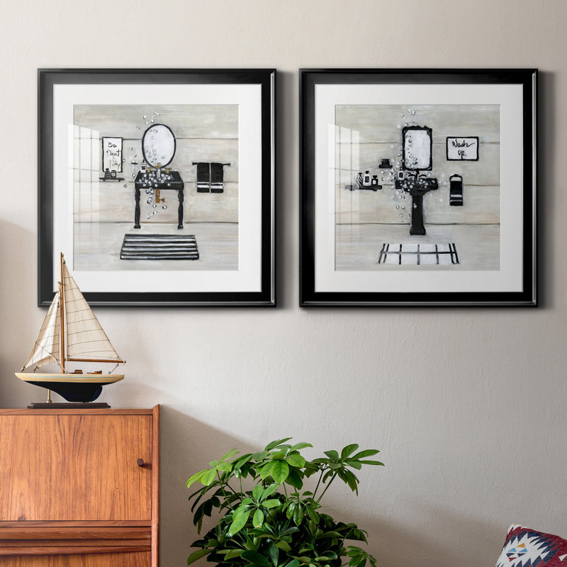 " Neat And Tidy Bath " 2 - Pieces Painting Print, Black , 17.5" H x 35" W x 1.5" D