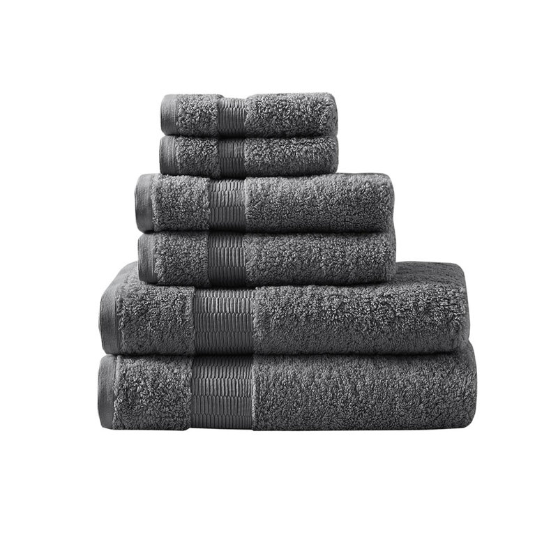 High-quality and durable 100% Egyptian-Like Cotton soft bath towels with high absorbency (set of six multi-sizes), Charcoal