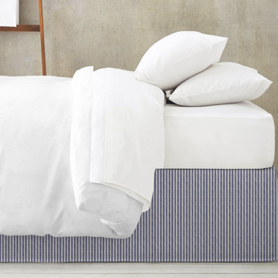 Walker Ticking Stripe Indigo/Ivory Cotton Bedskirt