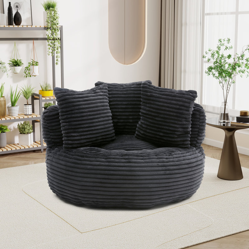 Fauteuil à billes moderne, canapé paresseux rembourré avec coussins et poignée, Noir