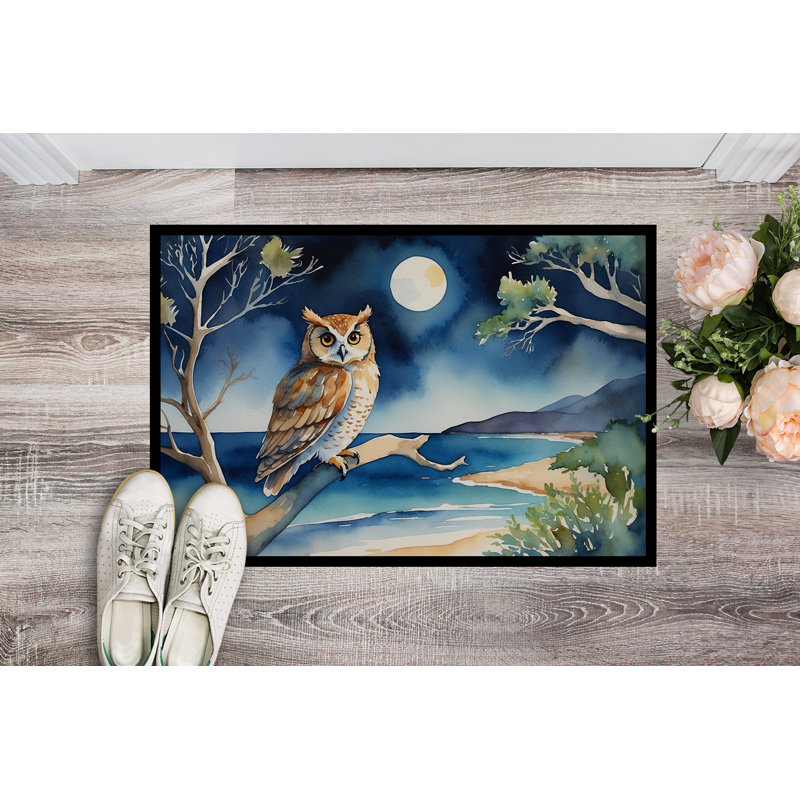 Owl Perched in Coastal Tree Doormat, 24" W x 36" L