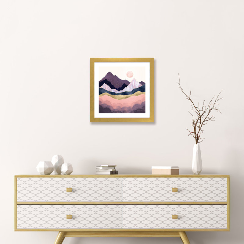 Mauve brume - imprimé, Encadré en papier doré, H 16 po x l 16 po x p 1 po