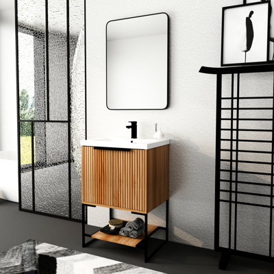 24 Inch Freestanding Bathroom Cupboard - Resin Basin, Soft-Close Door, Ample Storage Included Dresser With Basin Modern Look, Door For Relaxation, Sufficient Option
