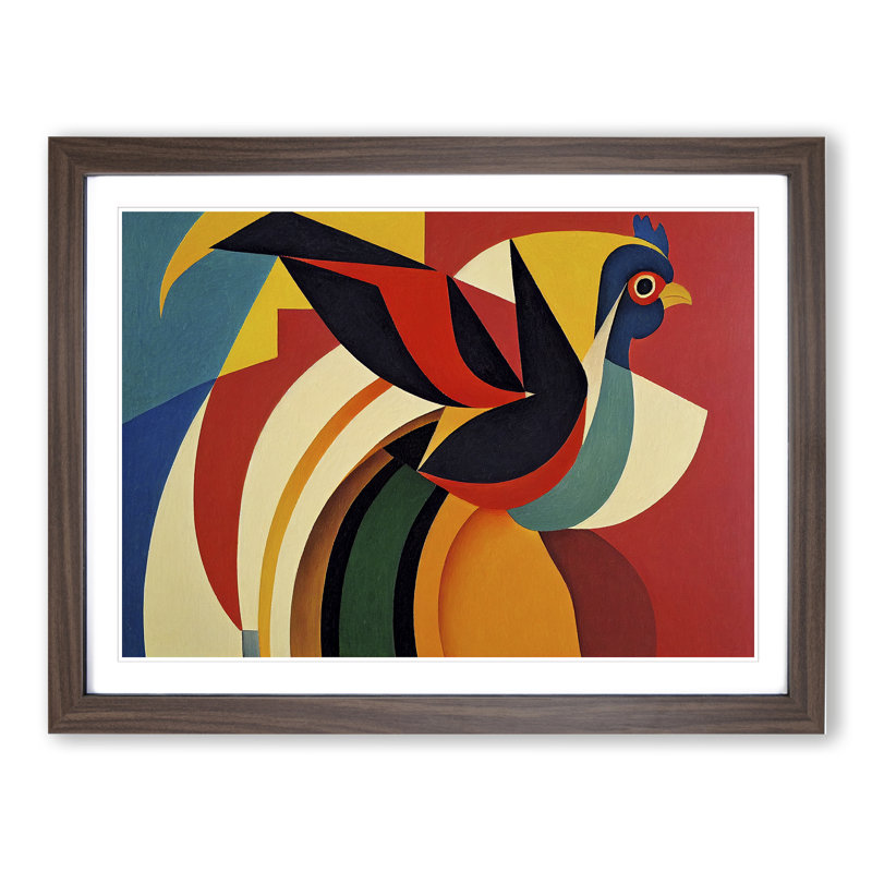 Rooster Abstract Vol.3 - Single Picture Frame Print, 25cm H x 34cm W x 2cm D, Walnut Framed
