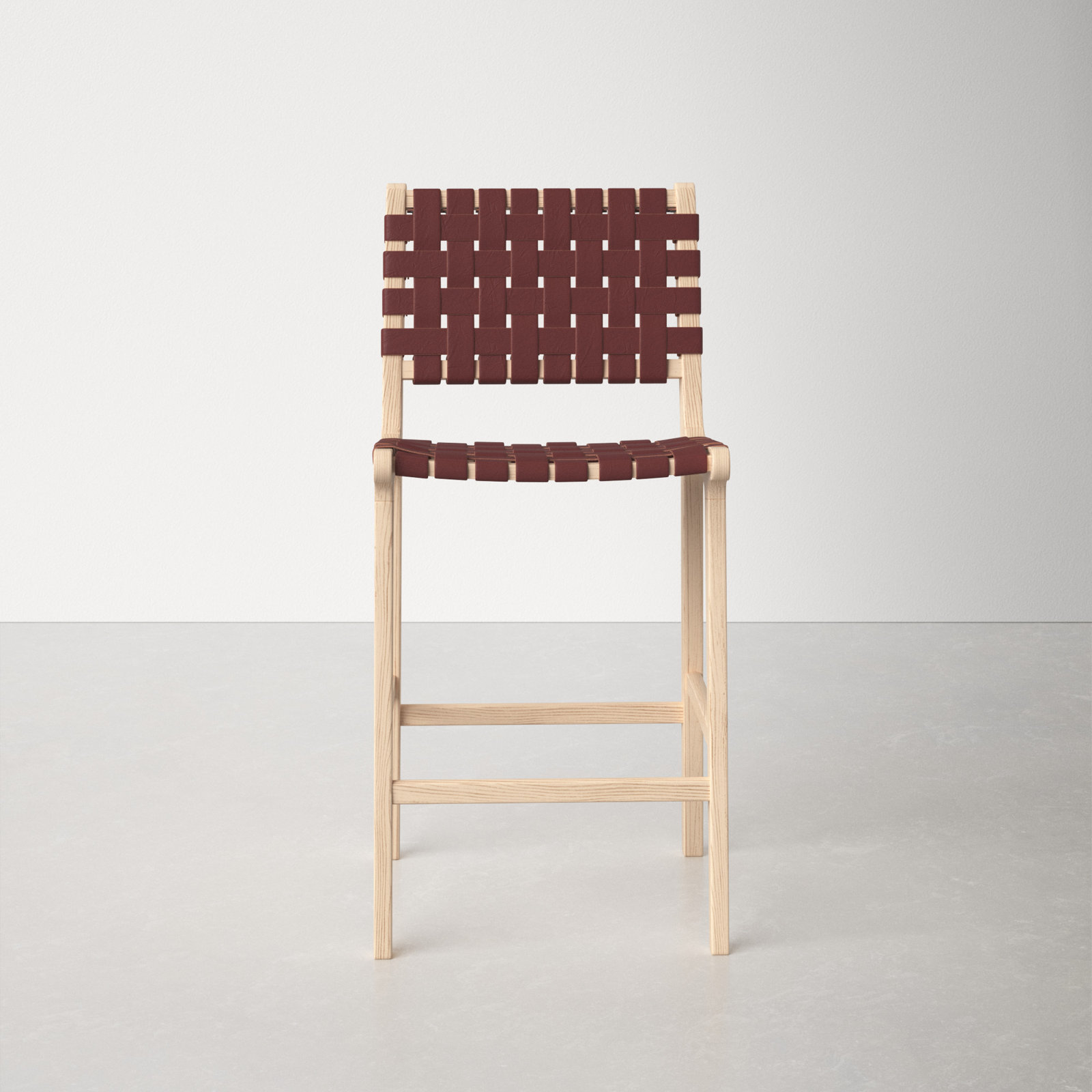 Alston Leather Stool, Cognac Leather/Natural Unfinished Frame, Counter Stool (27.16" Seat Height)