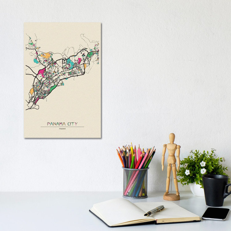 Panama City Map by Ayse Deniz Akerman - Wrapped Canvas Print, 20.32 cm H x 30.48 cm W