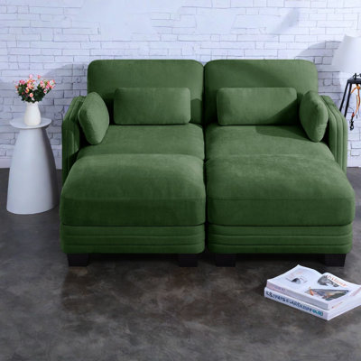 Canapés d'angle à compression, causeuse modulaire deux places en chenille verte pour maison moderne
