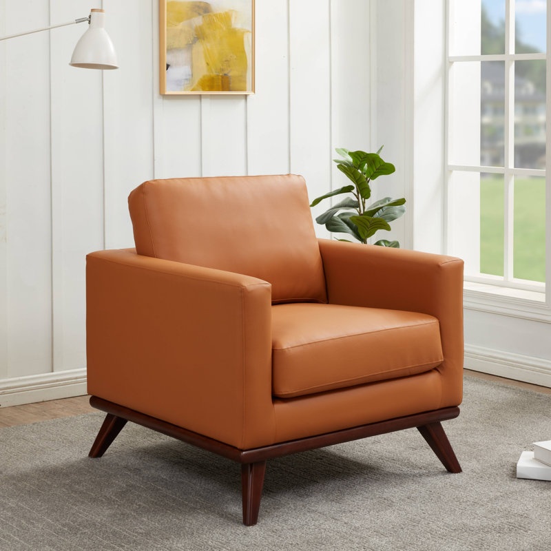 Khadeshia Mid-Century Modern Accent Chair, Lounge Chair, Armchair, Reading Chair with Leather/Mesh Upholstery and Birch Wood Legs