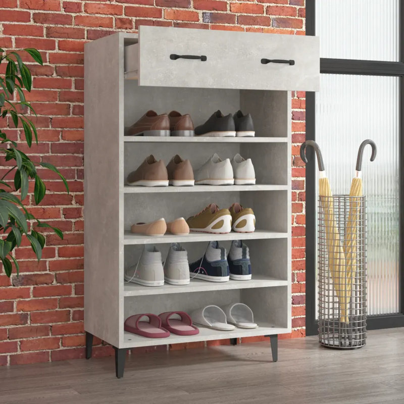 10 Pair Shoe Storage Cabinet, Concrete Grey