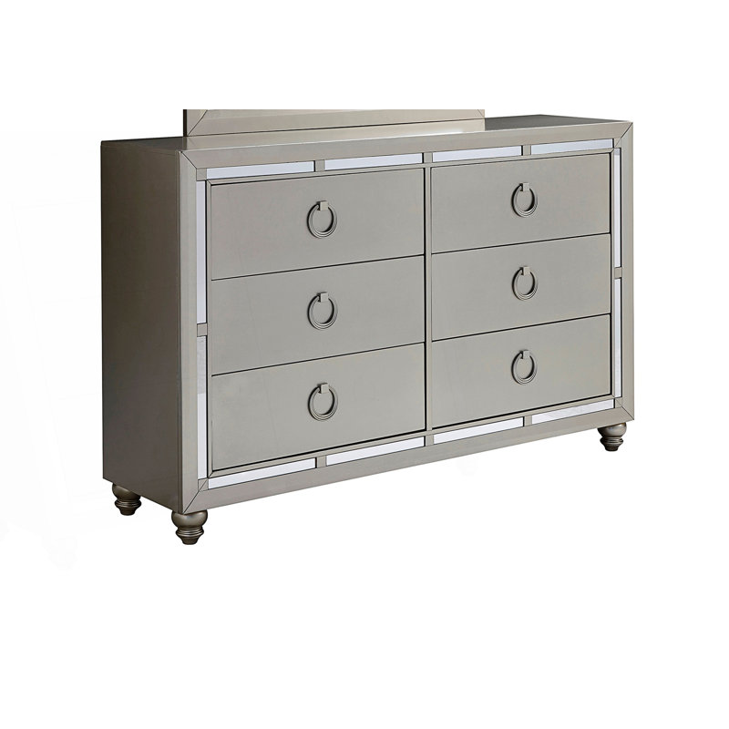 Commode de chambre à coucher avec 6 tiroirs spacieux et décorations de miroir