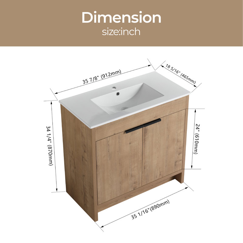 35.9'' Single Bathroom Vanity with Ceramic Top