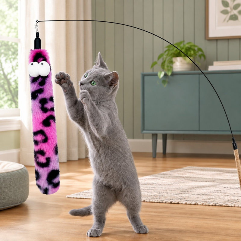 Ensemble de 10 recharges pour baguette à chat avec embouts assortis en forme de ver, de serpent et de plume pour chats d'intérieur