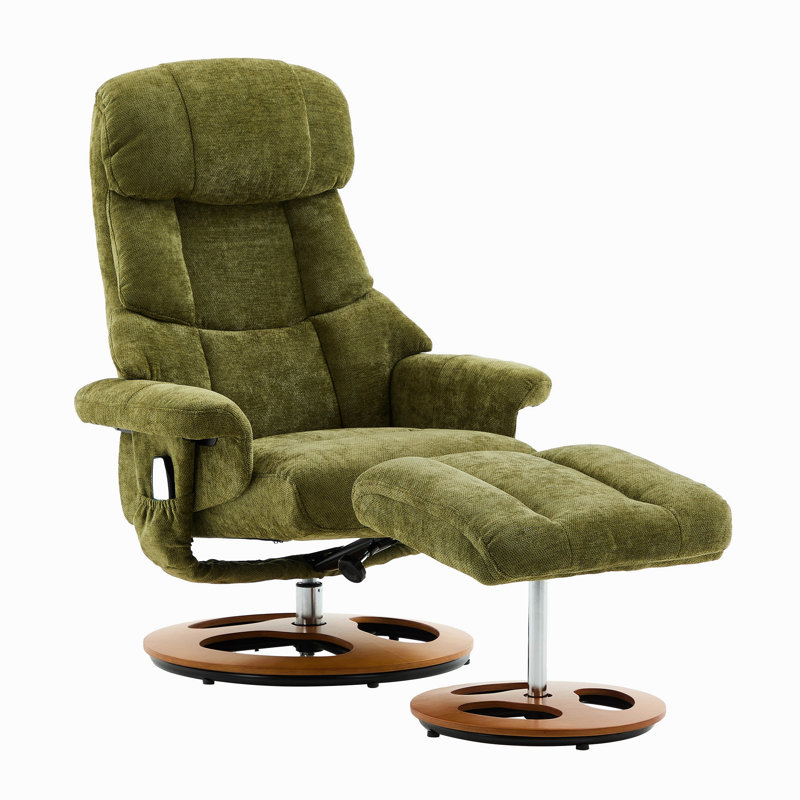 069-Ergonomic Recliner Chair With Ottoman, Modern 360° Swivel Lounge Chair With Footstool, Chenille Fabric, 5 Point Vibration Massage, Seat Heating & 140° Adjustable Backrest For Home Or Office, Green