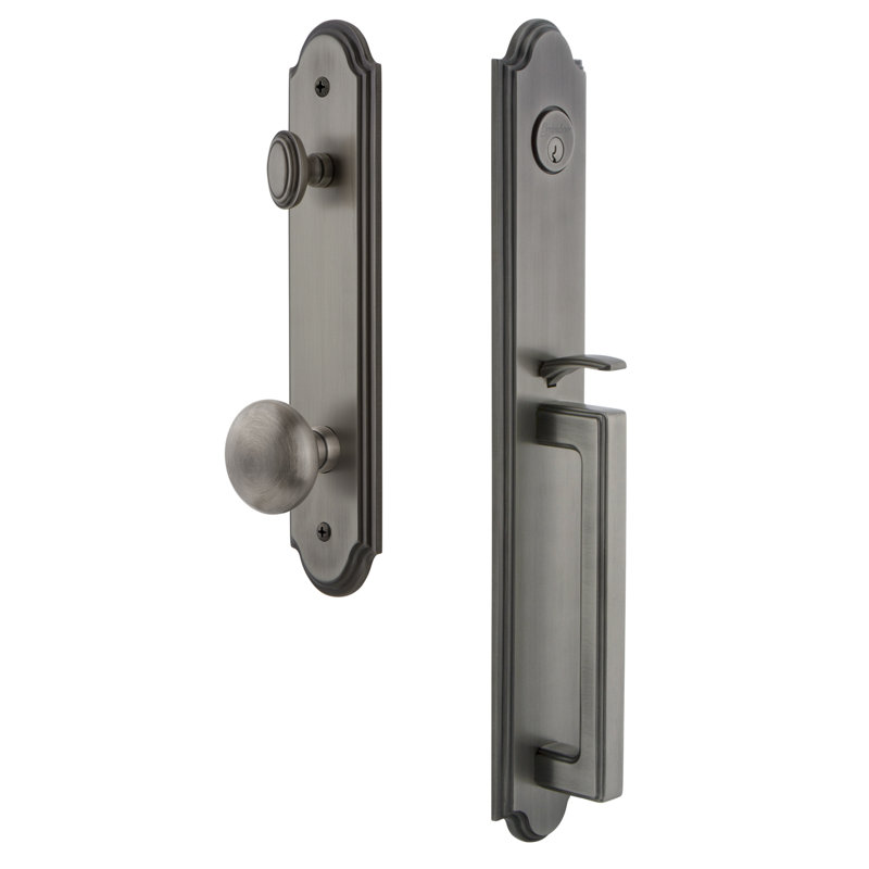 Arc Handleset with Single Cylinder Deadbolt and Fifth Door Knob and Arc Rosette, Antique Pewter, 2.375"