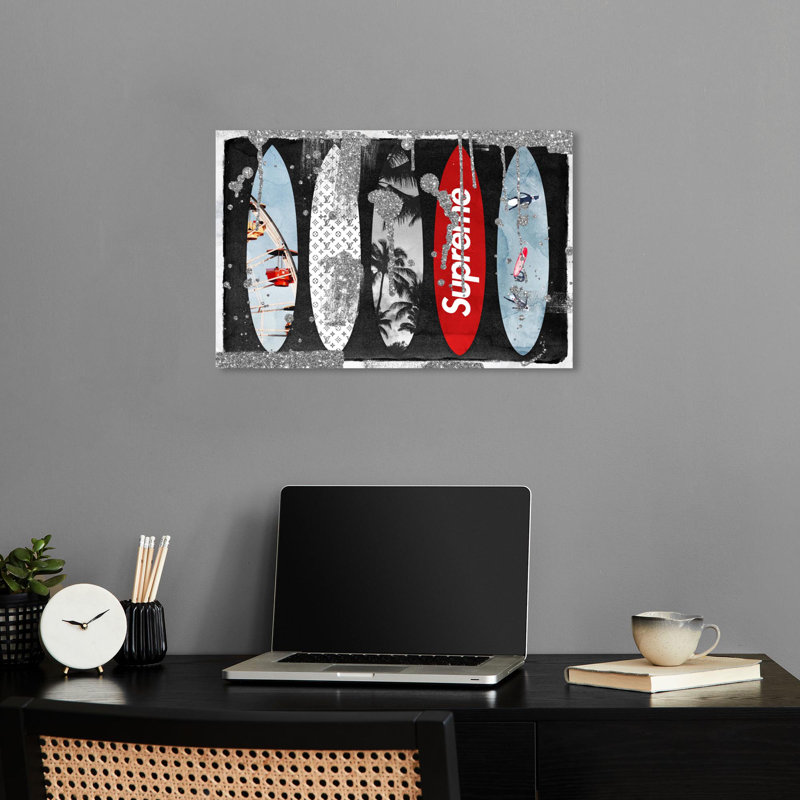 Stylish Surf Collection Black and Red Canvas Wall Art