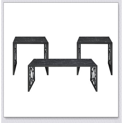 Ensemble de table d'appoint moderne 3 pièces avec plateau en verre trempé à imprimé marbre, parfait pour les espaces de vie élégants et fonctionnels.