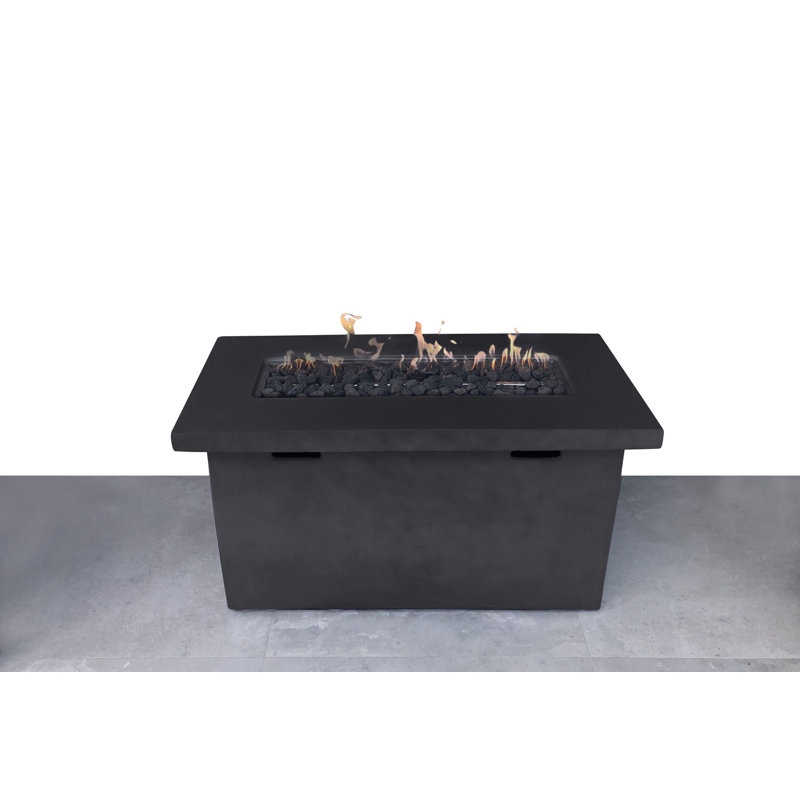 Sybil Rectangle Fiber Reinforced Concrete Propane Fire Pit Table with Hidden Fuel Tank, Charcoal