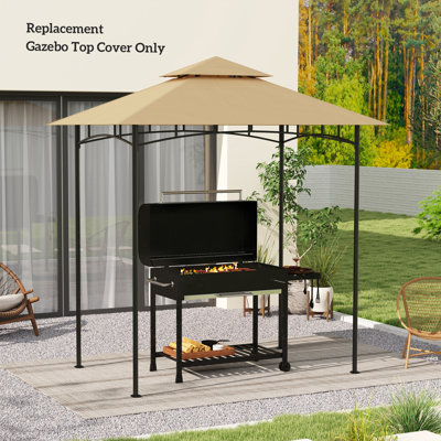 Toit de remplacement pour auvent de pavillon de barbecue, protégé UPF50 +, housse de remplacement pour auvent de barbecue extérieur de 5 pi x 8 pi, housse de remplacement pour auvent de barbecue à deux niveaux, housse supérieure seulement, beige